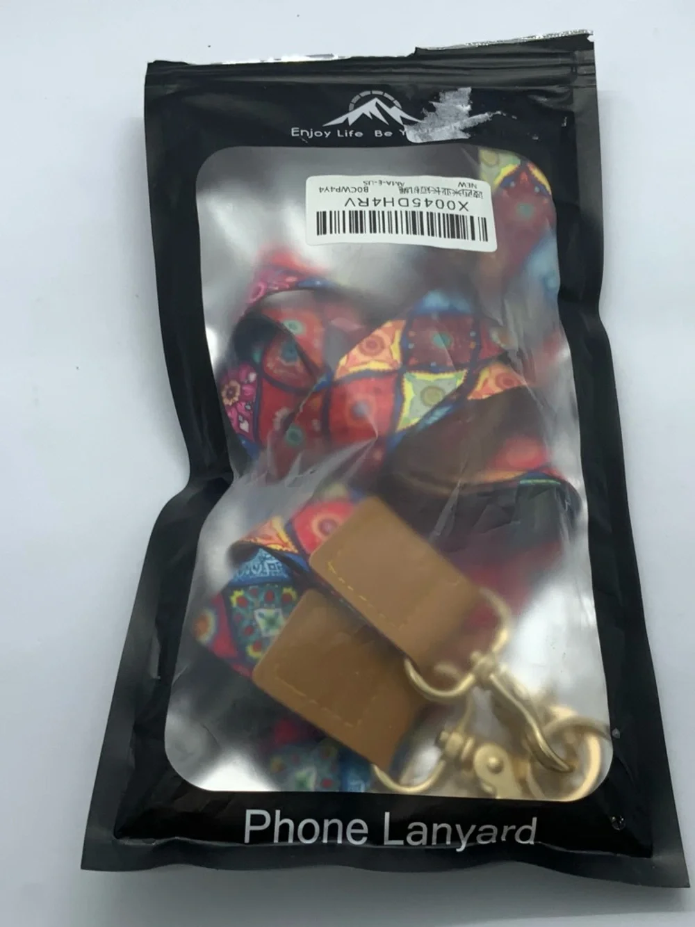 Phone Crossbody Lanyard Strap with Colorful Geometric Print - Multicolor